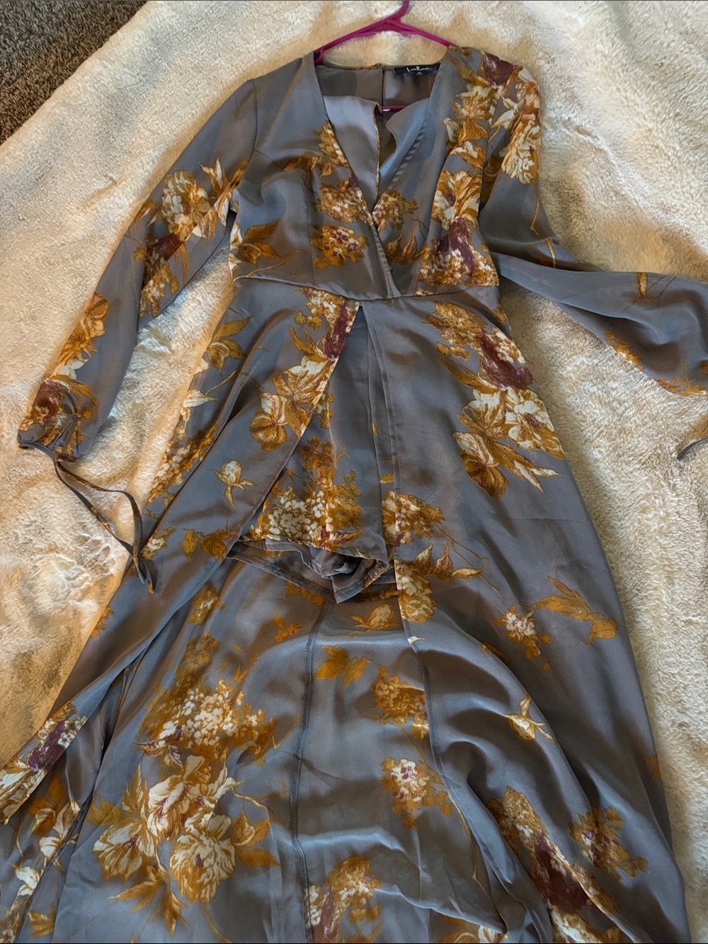Lulu's Long Sleeve Floral Maxi Dress in Slate Blue and Mustard